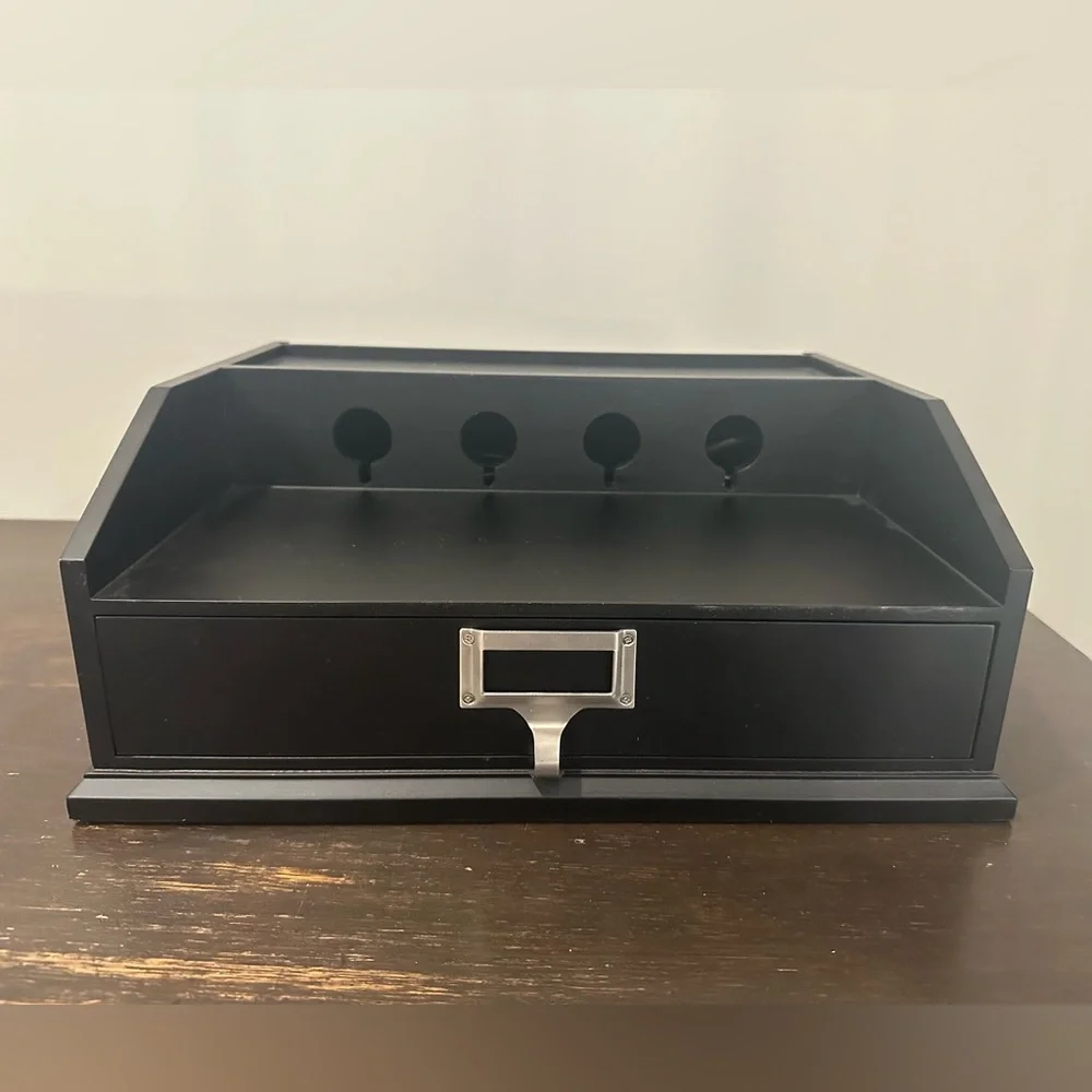 Pottery Barn Black Cable Management Charging Station Desk Stationery Organizer